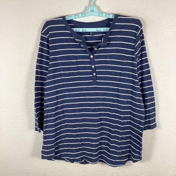 Chaps Tops - Chaps Womens Shirt Sz 2X Short Sleeve Soft Comfort Striped Henley Excellent
